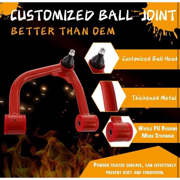 For 2007-2021 Toyota Tundra 2008-2022 Sequoia 2-4" Red Front Upper Control Arms - Picture 2 of 7